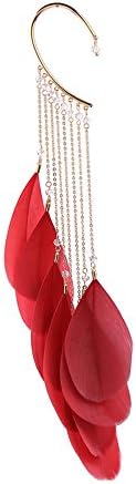Fairy Feather Ear Hanging Earrings Ear Hook, Long Tassel Earless Earrings Ear Stud for women Beauty Accessories - Red