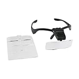 LEORX Joyería lupa visera herramienta con 5 lentes intercambiables y 2-LED de iluminación