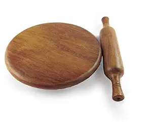 Kingsman store Wooden Roti Roller / Chakla Belan / Rolling Pin Board / Roti Maker/Phulka Maker/Chapati Maker chakla for Home & Kitchen Wooden Chakla Belan, 9 in (Pack of 1 (Brown)
