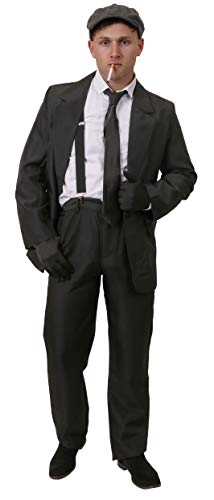 ILOVEFANCYDRESS DELUXE 1920'S PICK POCKET COSTUME - 60CM GREY HERRINGBONE FLAT CAP + FAKE CIGARETTE + BLACK TIE + ADULT SUIT + BLACK GLOVES