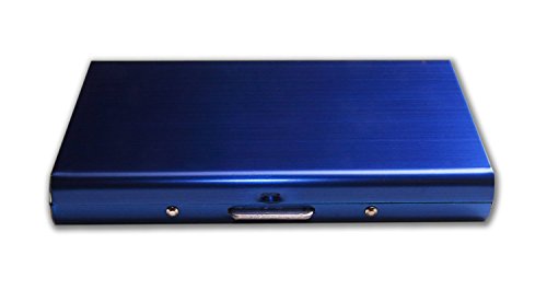 HONB Slim Credit Card Case with RFID Technology - Brushed Stainless Steel Business Card Holder For Men & Women - Credit and Debit Card Protector Against Financial Fraud & Identity Theft (Blue)