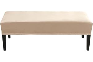 RTSFKFS Bench Covers Slipcover Rectangle,Bench Cover Stretch Velvet Bench Slipcover Extra Long Washable, Removable, Non-Slip for Dining Room Outdoor Furniture (Color : Beige Grey, Size : 112-150cm)