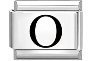 Quiges - Modulo Charm Link in stile italiano da 9 mm in acciaio inox lettera laser O per bracciali in stile Italian Links