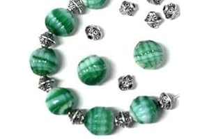 Riga Green Pumpkin Stripey Glass Beads 10Mm - Part Of The Green Collection (Ref2A22)
