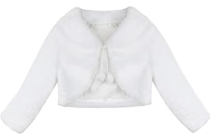 inlzdz Enfant Fille Boléro en Faux Fourrure Fille Bébé Cardigan Boléro à Manche Longue Gilet de Demoiselle d'honneur Baptême Veste Étole de Soirée Mariage Cérémonie 12 Mois-8 Ans