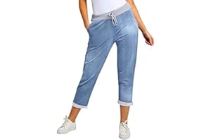 Chilgoza Women’s Ladies Denim Joggers Star Printed Sweatpants Floral Ribbed Waistband Trousers Ladies Casual Summer Italian