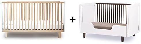 Oeuf Rhea Crib, Birch/White + Oeuf Rhea Conversion Kit, White Complete Set by Oeuf