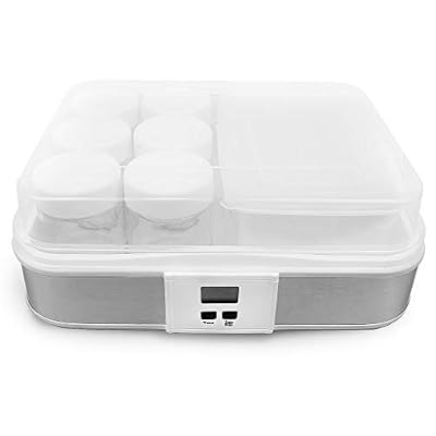 Todeco Yaourtiere Todeco Yaourtière, machine pour yaourt fait maison, bol à yaourt avec tamis et 6 pots, minuteur, 30,6 x 25 x 12,4 cm, blanc, capacité par pot: 0,21 l