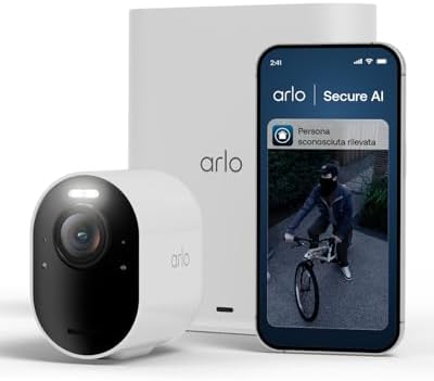 Arlo Ultra 3 Telecamera WiFi Esterno Senza Fili, Telecamera WiFi Interno, 4K UHD, Sirena Allarme Casa, Sensore Di Movimento, Audio Bidirezionale, Prova Arlo Secure Inclusa, 1 Telecamera + Smarthub
