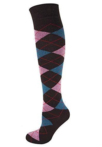 Mysocks unisexo Rodilla alta Calcetines de Argyle Hecho con algodón peinado extra fino Marrón azul rosa