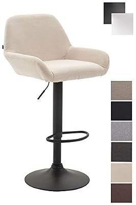 CLP Tabouret De Bar Design Braga Tissu I Réglable En Hauteur Et Pivotant I Chaise De Bar Avec Dossier Et Repose-pied Ergonomique Siège Pivotant Crème, Noir