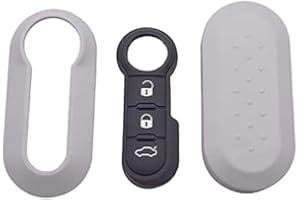 FOBTRONICS Flip Remote Key Replacement Shell for Fiat 500 Keyless Cover GREY Front with Rubber Button Pad and Back Only A91 GREY