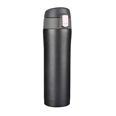 MAVIE Mug isotherme de voyage, 450ml Bouteille isotherme d'acier inoxydable hermétique et Compact Camping, Tasse thermique à thé à café sans BPA anti-fuite d'eau 12 heures (Gris-noir)