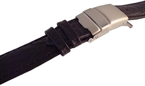 Watch Strap - Quality Leather - Shark Grain - Deployment Clasp - 16 - 22mm (Black - Deployment Strap - 20mm)