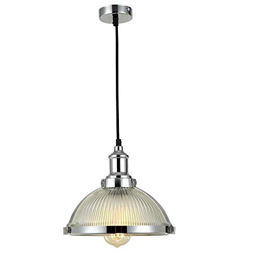 Maxmer Lampada a Sospensione Moderna in Vetro Lampadario Vintage Industriale per Cucina Sala da Pranzo Camera da Letto E27 Cromato