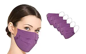 Anaia Cotton Double Layered Plain 2 Ply Reusable Anti Pollution Mouth Nose Face Mask for Men and Women (Purple, Free Size ) - Pack 5