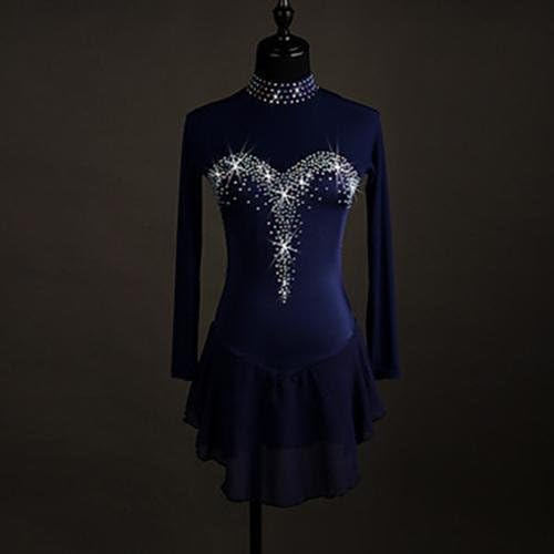SDFS5464SDF Figure Skating Dress Women's Girls' Ice Skating Dress Quick Dry Anatomic Design Stretch Sweat-wicking smooth Comfortable Long Sleeves , dark blue , xs