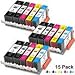 Produktbild MS Deer Kompatible Tintenpatrone Ersatz pgi-220/cli-221 Tinte 15 Pack (6 Schwarz, 3 Cyan, 3 Magenta, 3 Gelb)