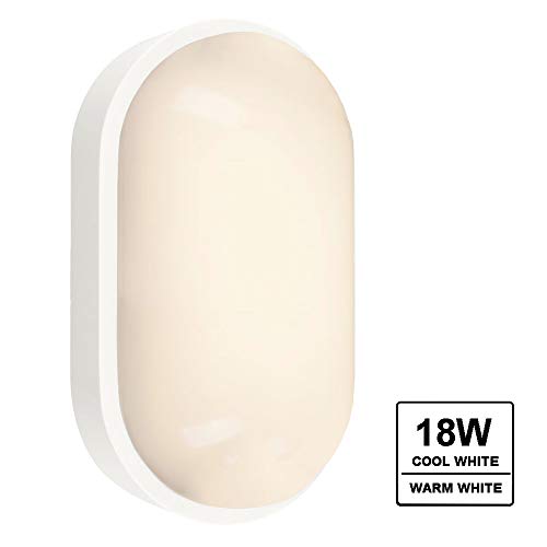 YAYZA! Moderna Applique da parete 18W LED Impermeabilità IP65 Outdoor Superficie all'Aperto a Incasso Supporto di Sicurezza Lampada Ovale Apparecchio 1800lm 150W Equivalente. 3000K Bianco Caldo