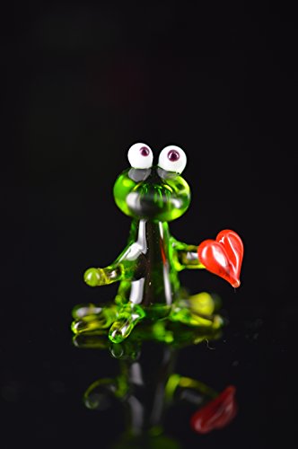 Grüner Frosch mini mit Herz - Figur aus Glas Grün - Glasfigur Deko Setzkasten Vitrine
