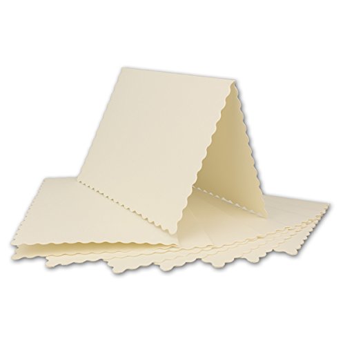 Kartenpaket DIN A6 / C6 mit Wellenrand | Cremefarben | 24 Sets | Doppel-Karten mit welligem Rand & Briefumschläge, 14,8 x 10,5 cm | mit hochwertiger Geschenkbox | bedruckbare Postkarten | ideal für Weihnachten, Grußkarten und Einladungen - 4