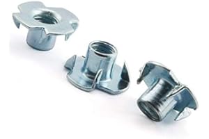 JUST ACCESSORIES M8 (8mm Ø) T-Nuts Four Pronged Captive Blind Threaded Inserts for Wood Furniture (Pack of 10)