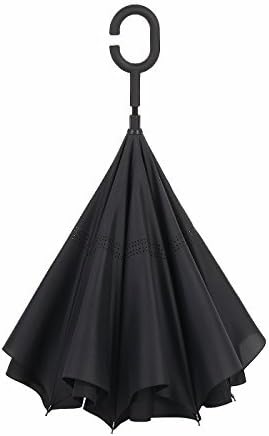 Landrind Windproof Reverse Closing Double Layer Inverted Umbrella and Inside Out Upside Down Rain Protection Travel Brolly with Innovative Comfort Grip Handle and Flat Self-standing Top (Dia 49", Black &amp; Red)