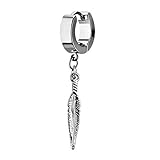 Acero inoxidable. iJewelry2 - Pendientes de aro de Acero Inoxidable con Plumas Colgantes Rectas