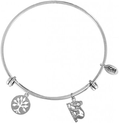 Bangle women Co88 Celestial steel silver charm 2 TREE LIFE KOALA 8CB-21003