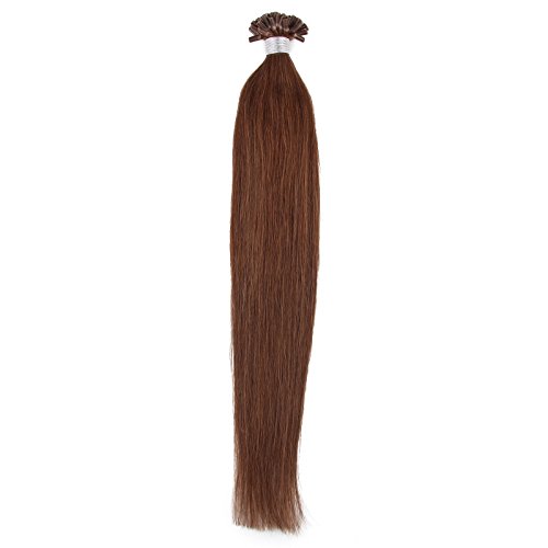 Beauty7 50 Strands Pre Bonded Nail U Tip 100 % Remy Human Straight Hair Extensions 6# chestnut brown Hair color 25g/pack 18inches(46cm)