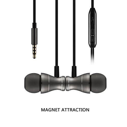 Auriculares Microfono Cable, Bealviy Auriculares in Ear Negro, 3.5mm Auriculares Magnéticos, Auriculares con Micrófono, Auriculares Estéreo, Compatible con Samsung, Huawei, XiaoMi, etc