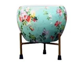 Iron Stand with Pot Firozi Color Pot Planter hight-10cm Pot Dia- 13cm Stand hight-7cm