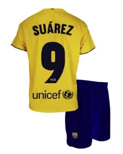 Conjunto Camiseta y pantalón 2ª equipación FC. Barcelona 2019-20 - Replica Oficial con Licencia - Dorsal 9 Suarez - Niño Talla 8