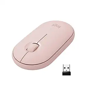 Logitech Pebble M350 Wireless Mouse with Bluetooth or USB - Silent, Slim Computer Mouse with Quiet Click for Laptop, Notebook, PC and Mac - Pink Rose