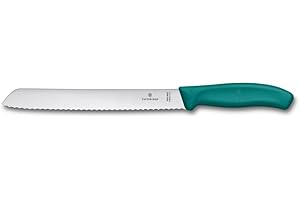 Victorinox Swiss Classic, Coltello da pane professionale, Lama extra seghettata, Bordo seghettato, 21 cm, Robusto manico in plastica, Acciaio inossidabile, Verde