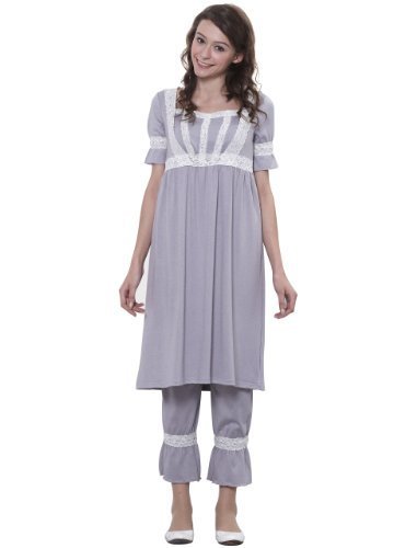 MA8029 Feminine and Lacy Short-sleeve Maternity and Nursing Pajamas Set Gray UK size 8-10