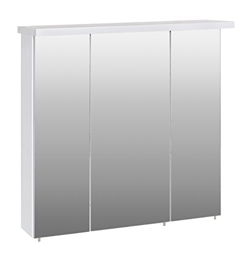 Preisvergleich Produktbild Spiegelschrank, Badezimmerschrank, Badschrank, Spiegeltürenschrank, Badspiegel, Hängeschrank, 3-trg. Pinie weiß-Nachbildung, LED-Beleuchtung