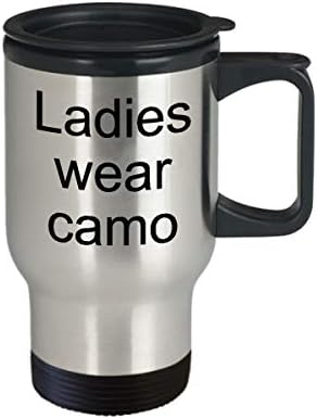 Hunting Themed Mug Travel Mug Women Hunters Camouflage Ladies Wear Camo Stainless Steel, 14 Oz, Silver