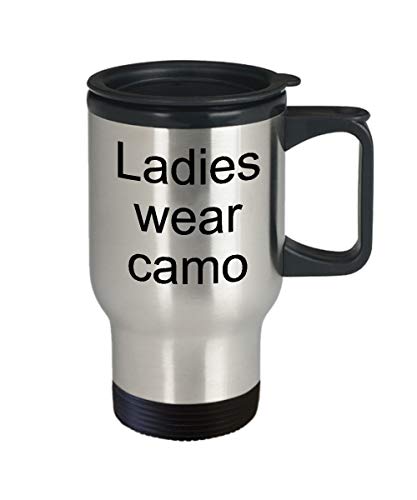 Hunting Themed Mug Travel Mug Women Hunters Camouflage Ladies Wear Camo Stainless Steel, 14 Oz, Silver