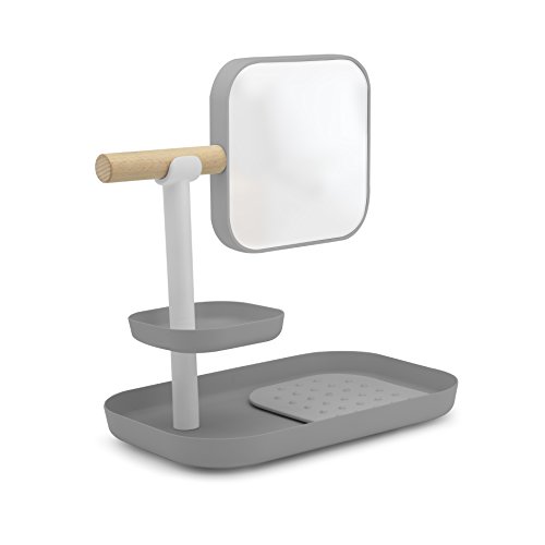 Umbra 023550-261 Bath Vana Organizer, Schminkständer, Schminkbecher, Schminkhalter, Schminkablage, Pinselständer, Pinselbecher, Pinselhalter, Pinselablage mit Spiegel, metall, grau / Kohle
