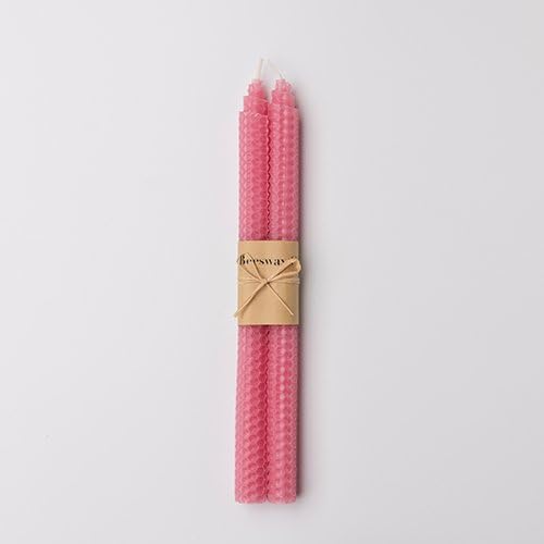100% Pure Beeswax Handmade Taper Candles - 10 Inch Dripless Pair - Natural Subtle Honey Smell (Rose Pink)