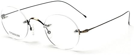 Tianou Pure Titanium Rimless Round eyeglasses frame (Brown)