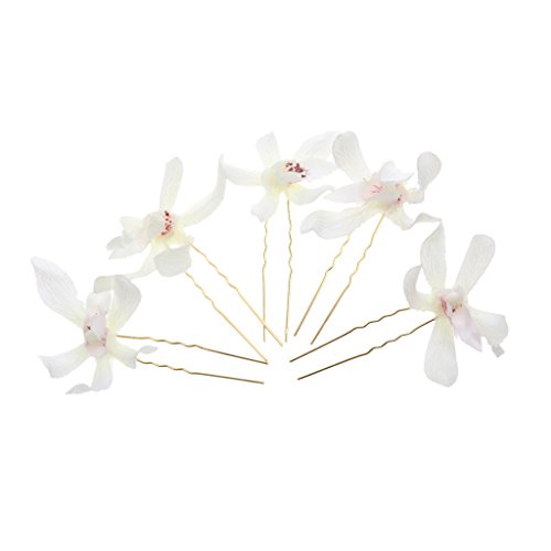 5x Horquillas de Flores Guirnalda Cilp de Pelo Adorno para Cabello Decoración Nupcial Boda - Blanco