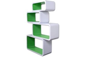 Cube Verstärkte Vielen Farben MDF Retro Design 4er Set Regal Regale Wandregal Deko Würfel CD DVD Lounge LO01 (Weiß/Grün)