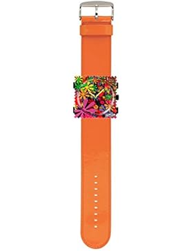 S.T.A.M.P.S. Stamps Uhr komplett - Zifferblatt Flower Flash mit Lederarmband glossy orange