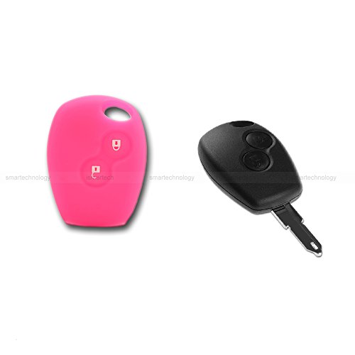 Smartechnology - Étui souple en silicone pour télécommande auto 2 boutons - Dacia, Logan, Sandero, Duster, Express - Divers coloris fuchsia