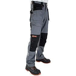 Black Hammer Pantalon de Travail pour Hommes, Ultra Solide avec Multiples Poches, triples Coutures Cordura pour renforcer Les Points de contrainte, Poche Genou rembourrée (44 Courtes,Gris)