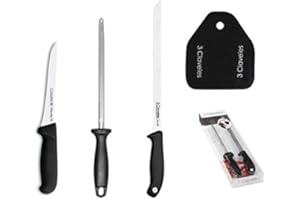 Hidalgo Juego de Cuchillos 3 Claveles,1 Cuchillo Jamón,1 Cuchillo deshuesar y 1 Chaira 3 Claveles + Regalo de Cubre jamón