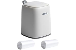 Eidoct Mini Desktop Trash Can with Press Type Lid, Small Waste Garbage Basket Bin for Desk Office Kitchen, Colorful Plastic Trash with 2 Rolls of Trash Bags (White)
