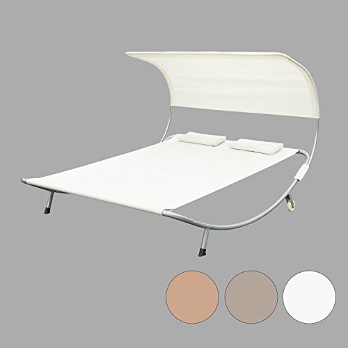 Outsunny Doppelliege 2er-Sonnenliege/Gartenliege Duo-Relaxliege mit Kissen, creme, 200x173x155 cm, 84B-006CW - 2
